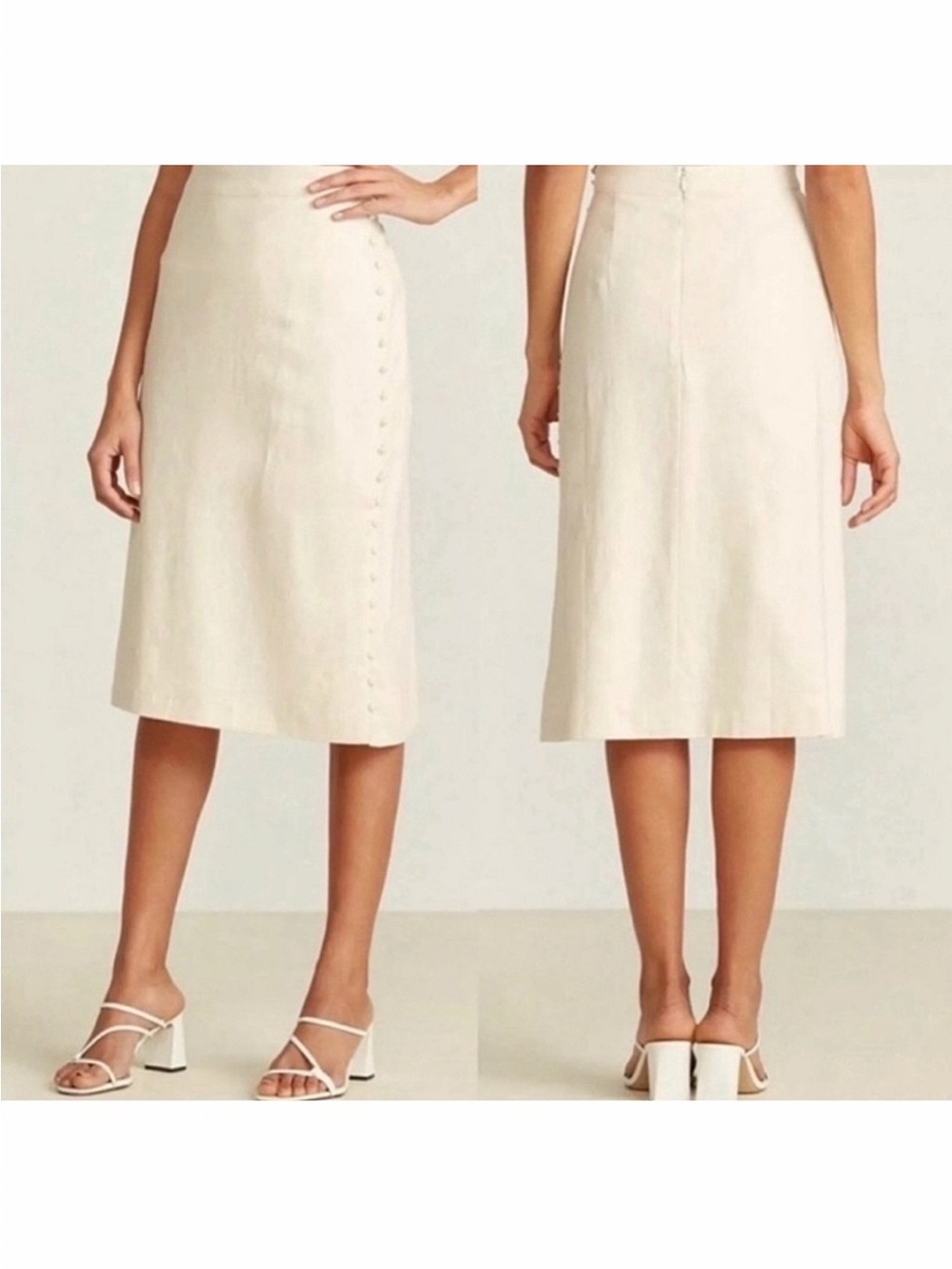 Classic Cream Button-Trim Midi Skirt